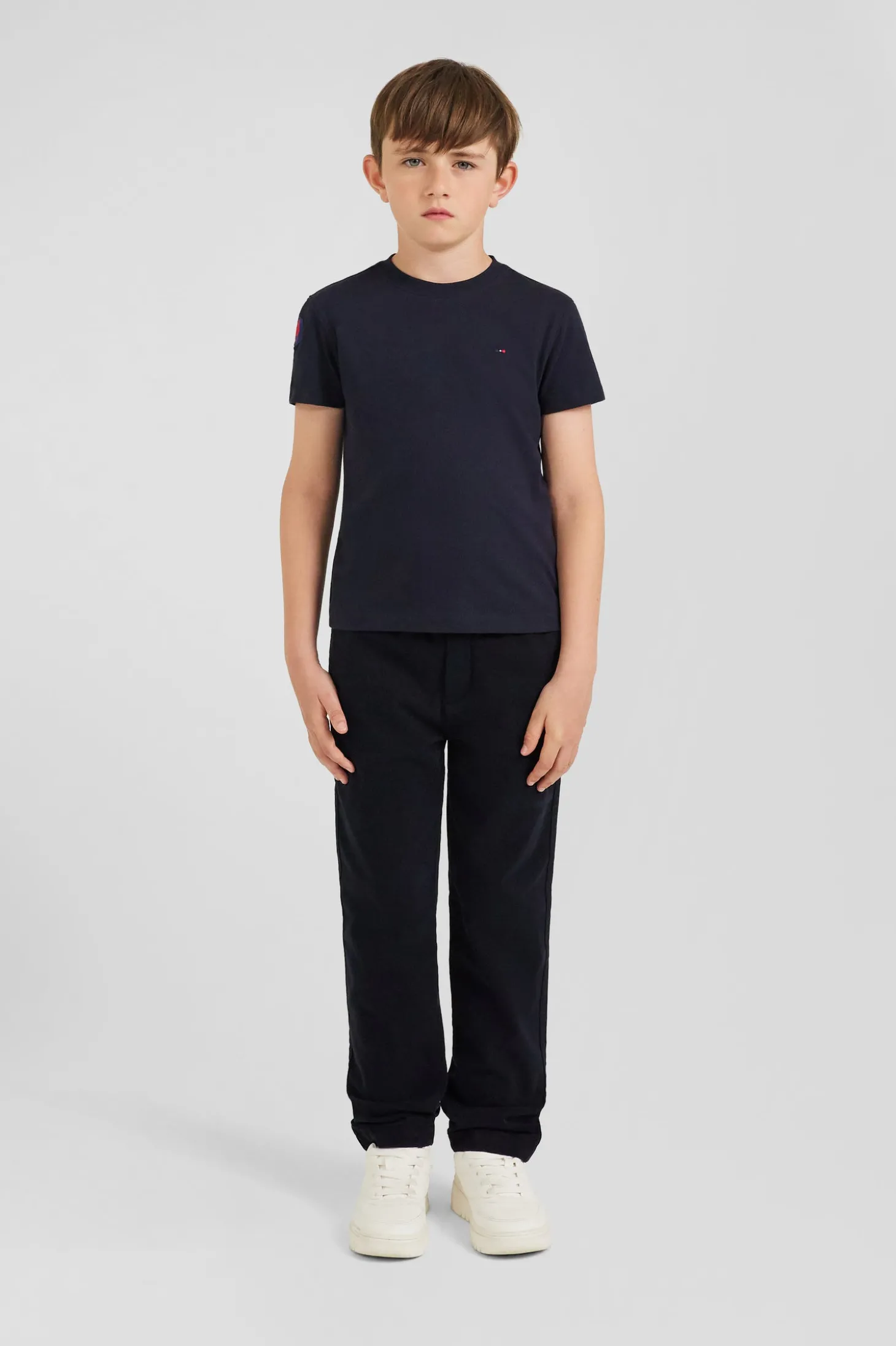 Regular navy blue short-sleeved cotton T-shirt with XV de France embroidery