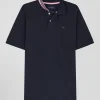 Regular navy blue short-sleeved cotton piqué polo shirt