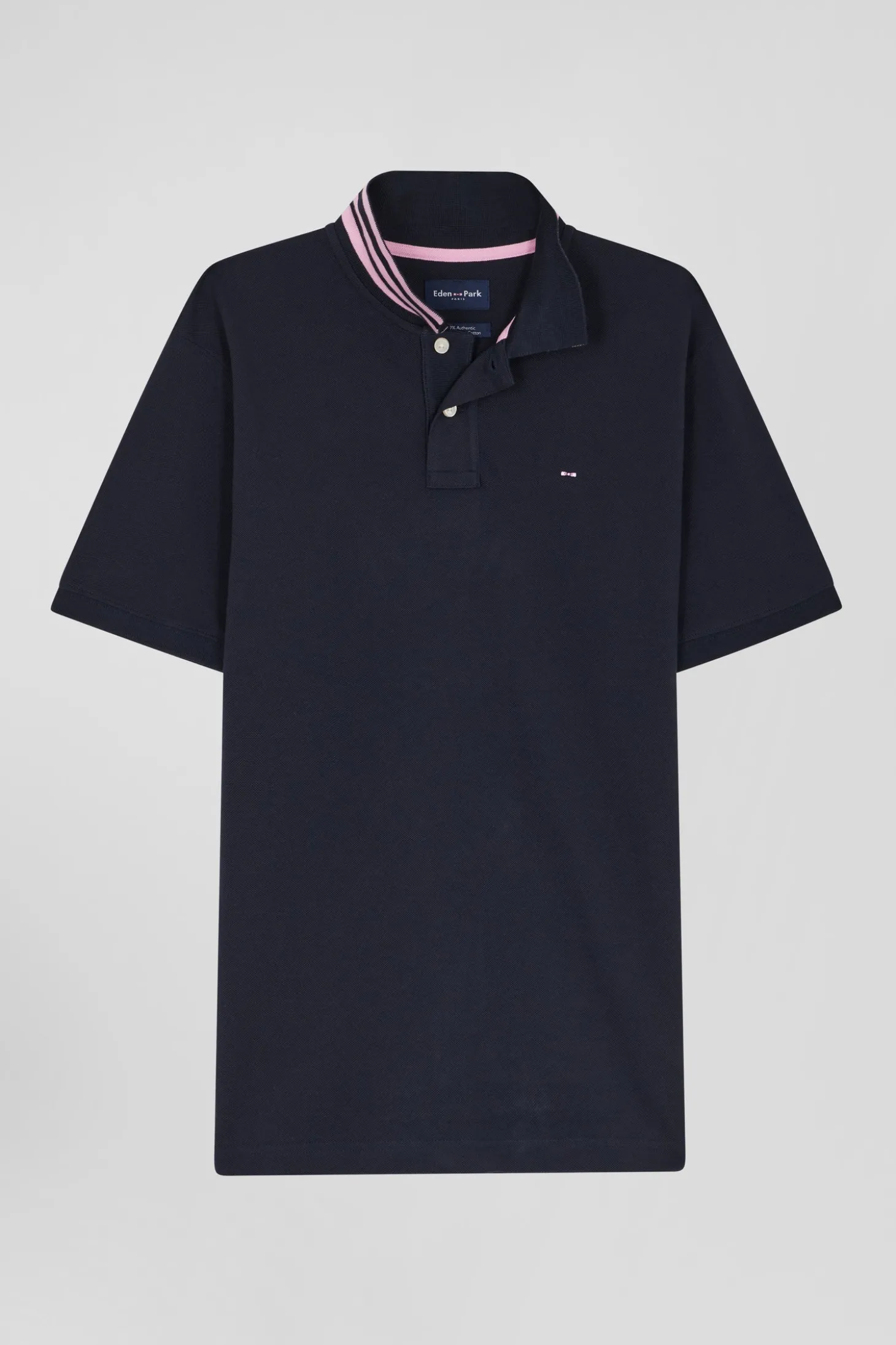 Regular navy blue short-sleeved cotton piqué polo shirt