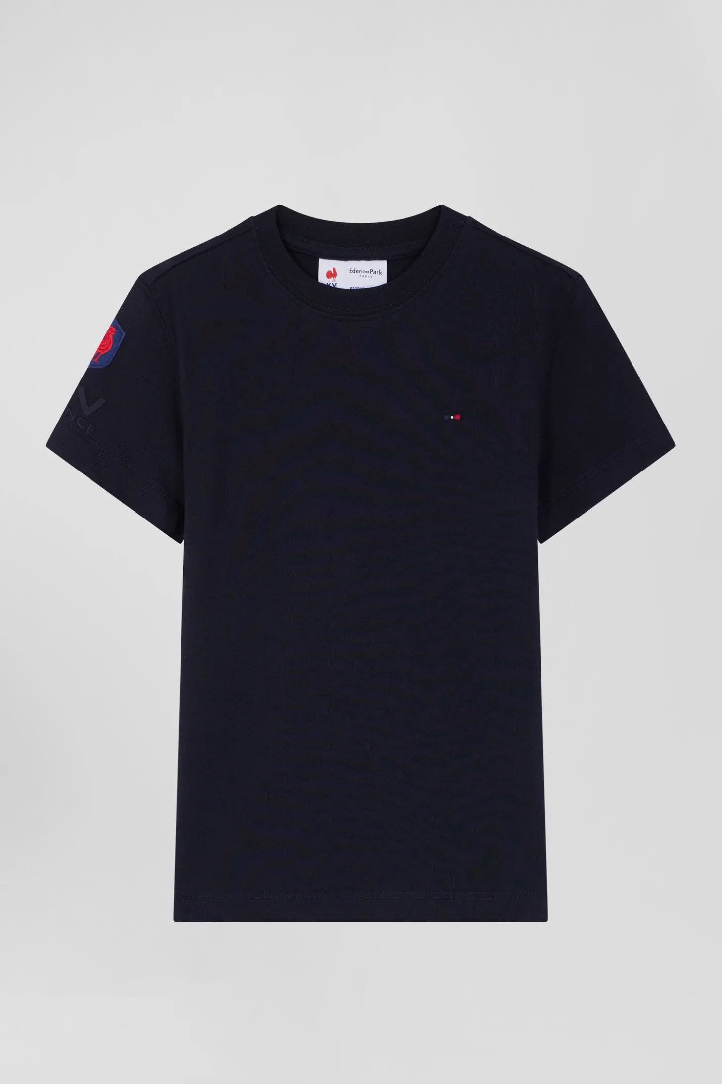 Regular navy blue short-sleeved cotton T-shirt with XV de France embroidery