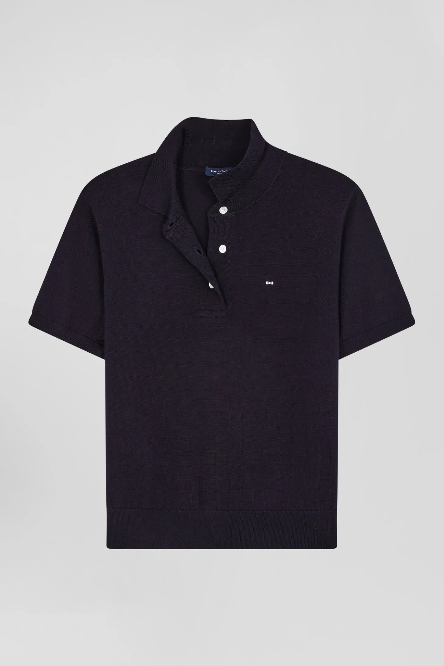 Regular navy blue short-sleeved wool polo neck jumper