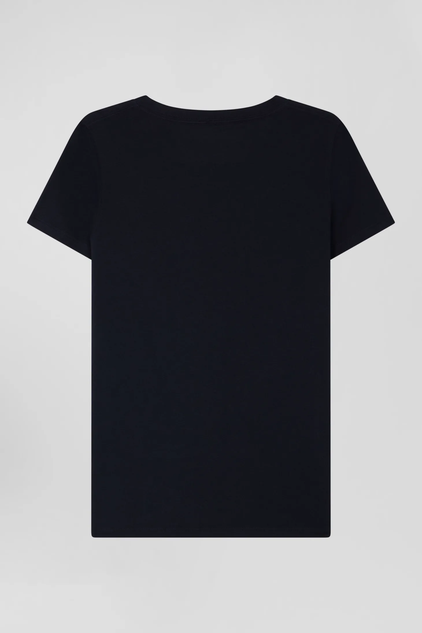Regular navy blue short-sleeved V-neck cotton T-shirt