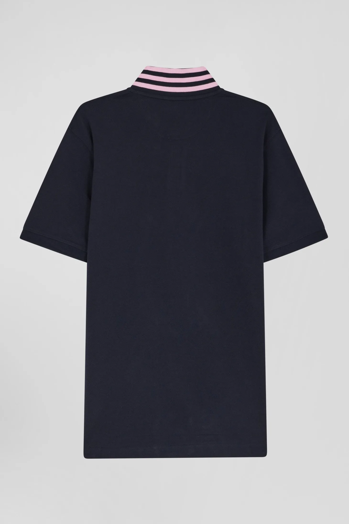 Regular navy blue short-sleeved cotton piqué polo shirt