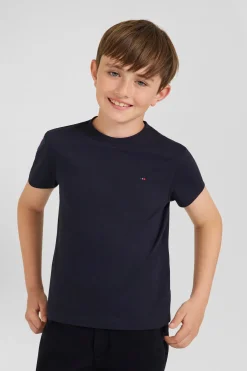 Regular navy blue short-sleeved cotton T-shirt with XV de France embroidery