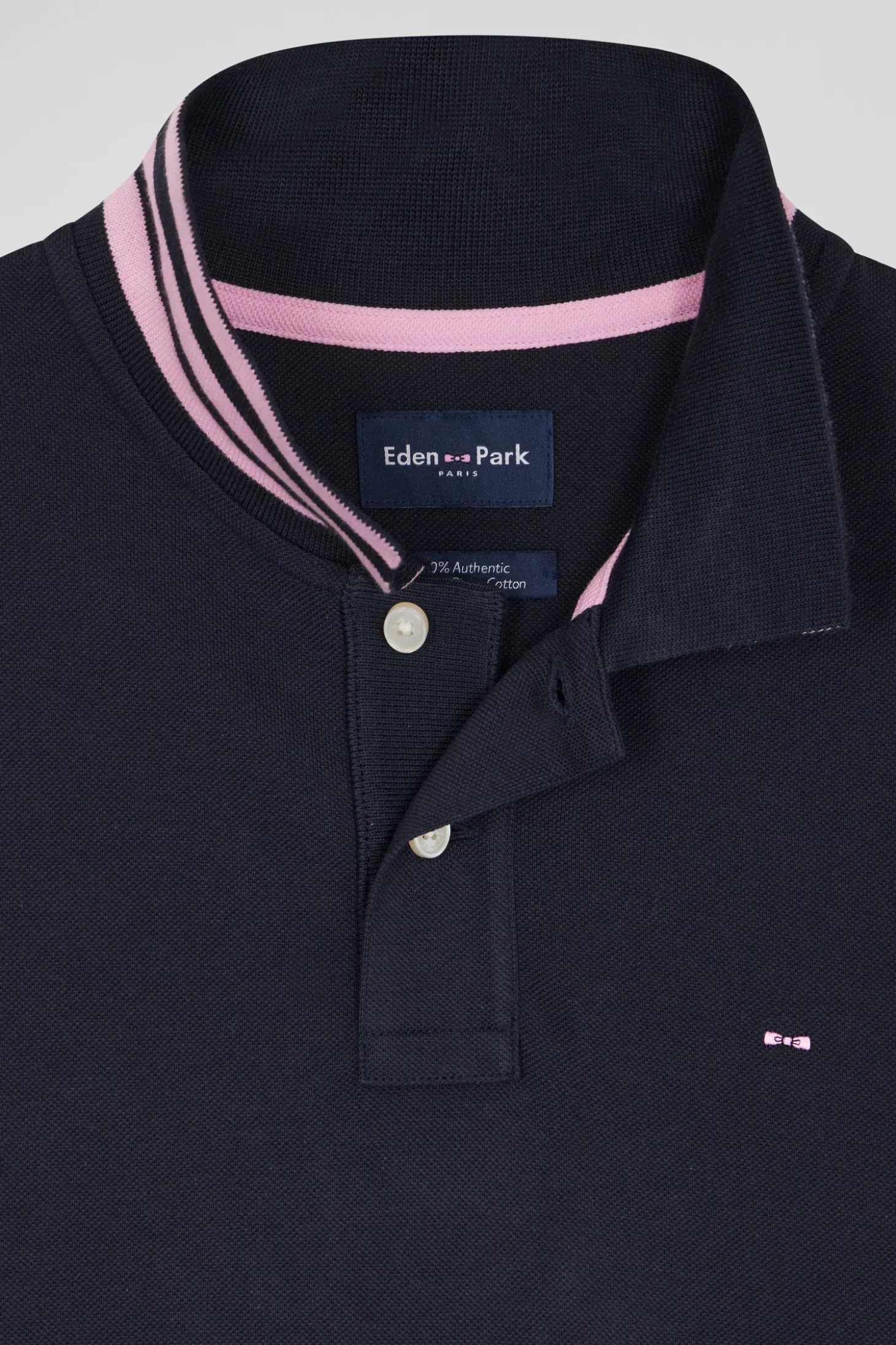 Regular navy blue short-sleeved cotton piqué polo shirt