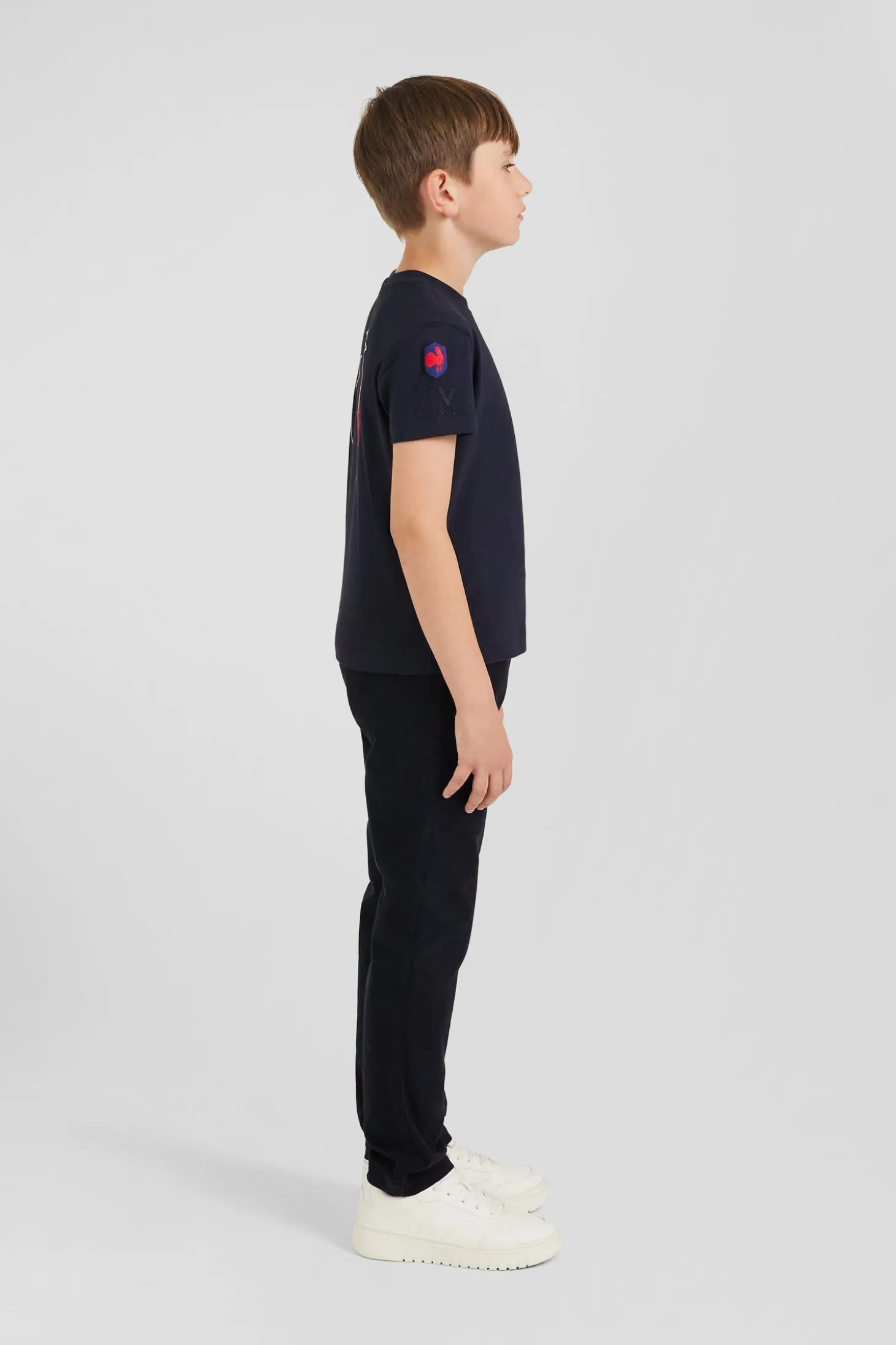 Regular navy blue short-sleeved cotton T-shirt with XV de France embroidery