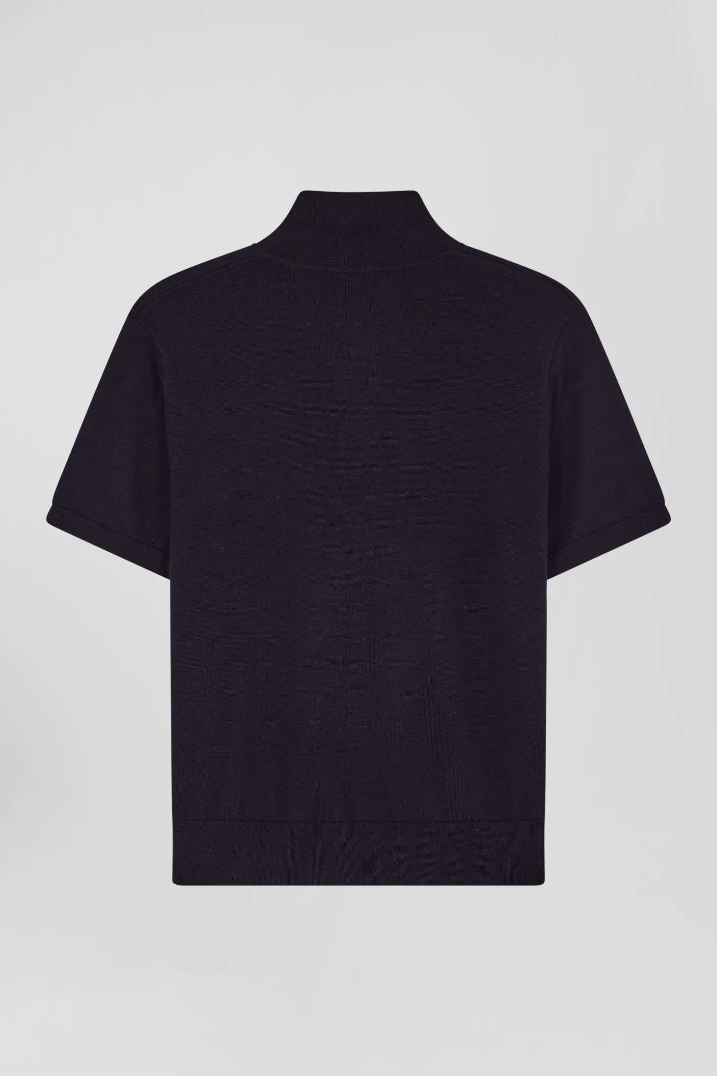 Regular navy blue short-sleeved wool polo neck jumper