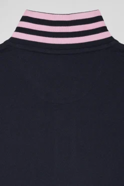 Regular navy blue short-sleeved cotton piqué polo shirt