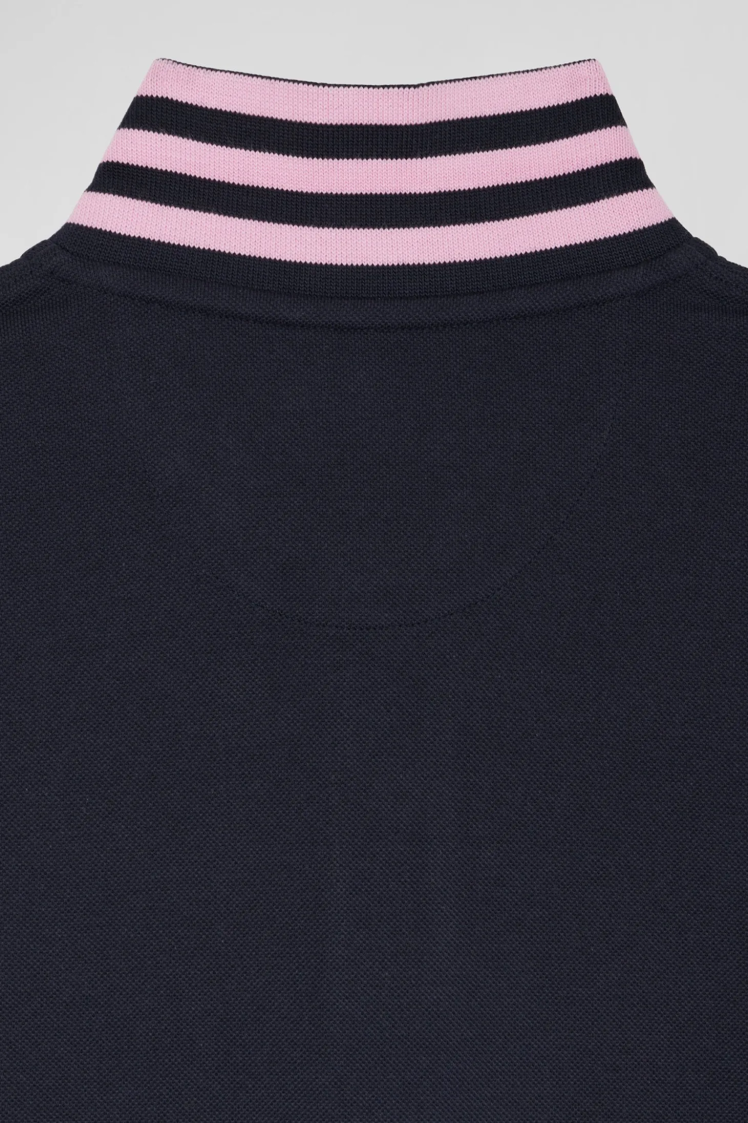 Regular navy blue short-sleeved cotton piqué polo shirt