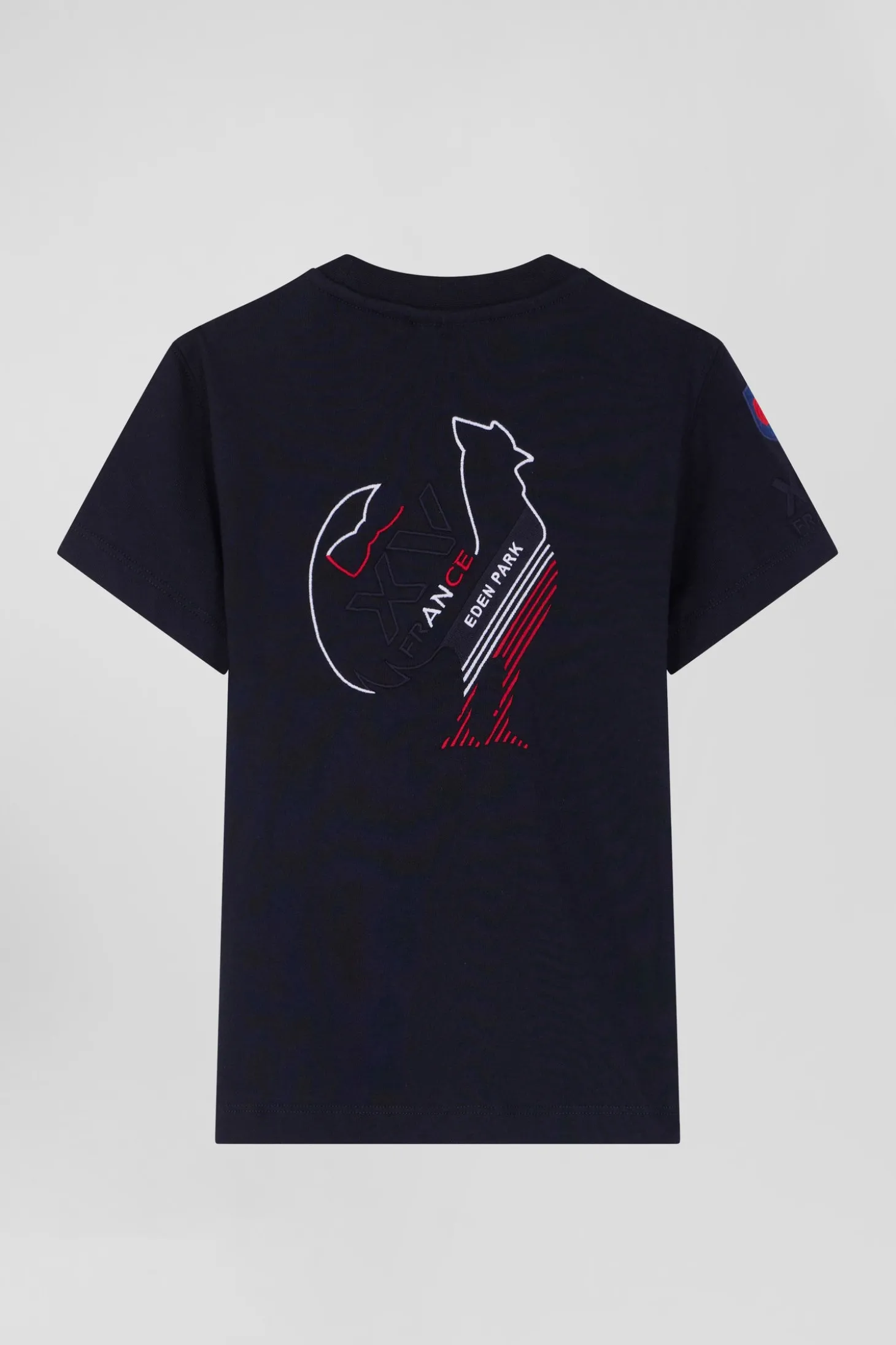 Regular navy blue short-sleeved cotton T-shirt with XV de France embroidery