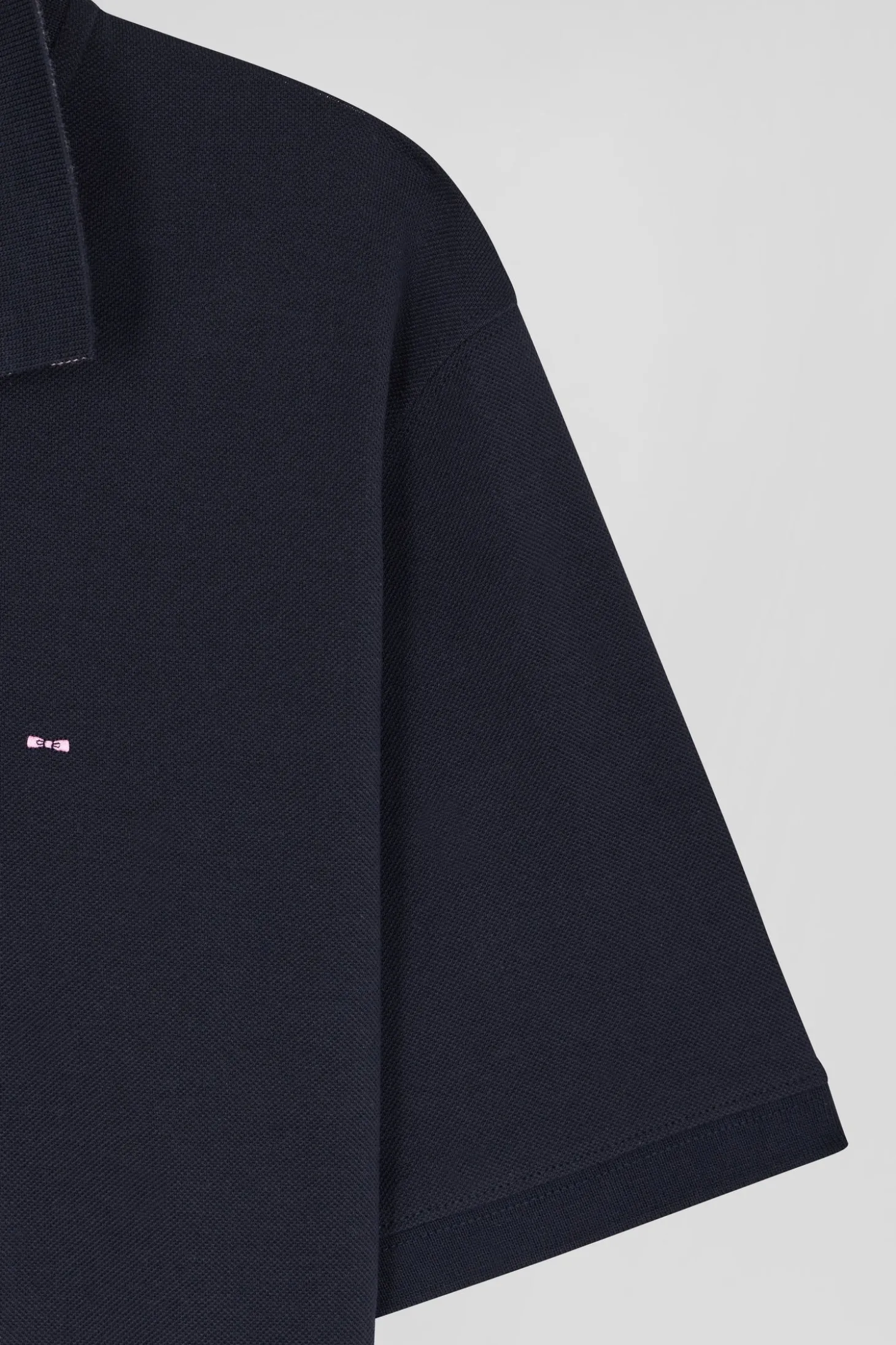 Regular navy blue short-sleeved cotton piqué polo shirt