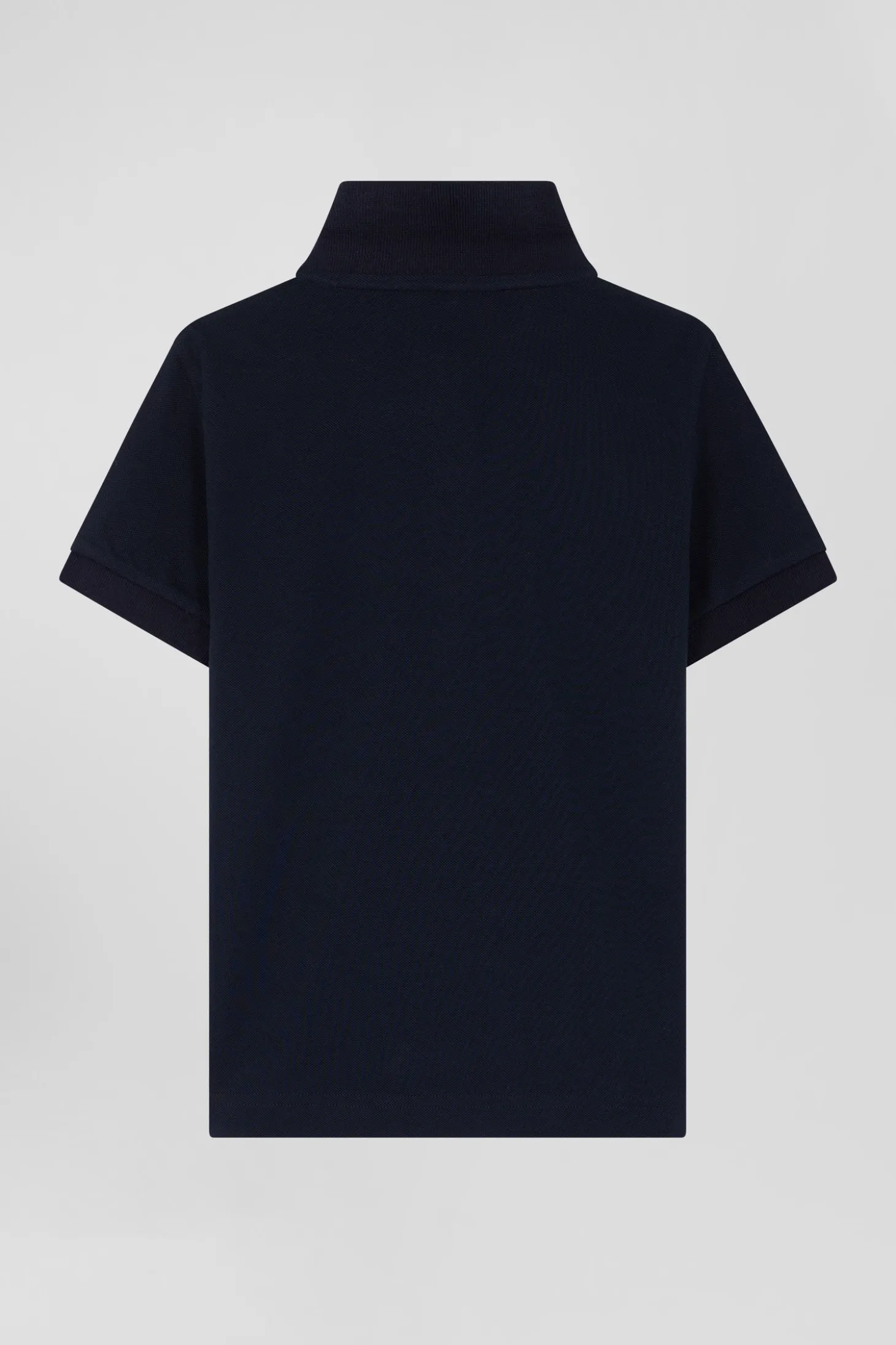 Regular navy blue short-sleeved cotton piqué polo shirt with jacquard collar