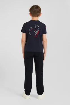 Regular navy blue short-sleeved cotton T-shirt with XV de France embroidery
