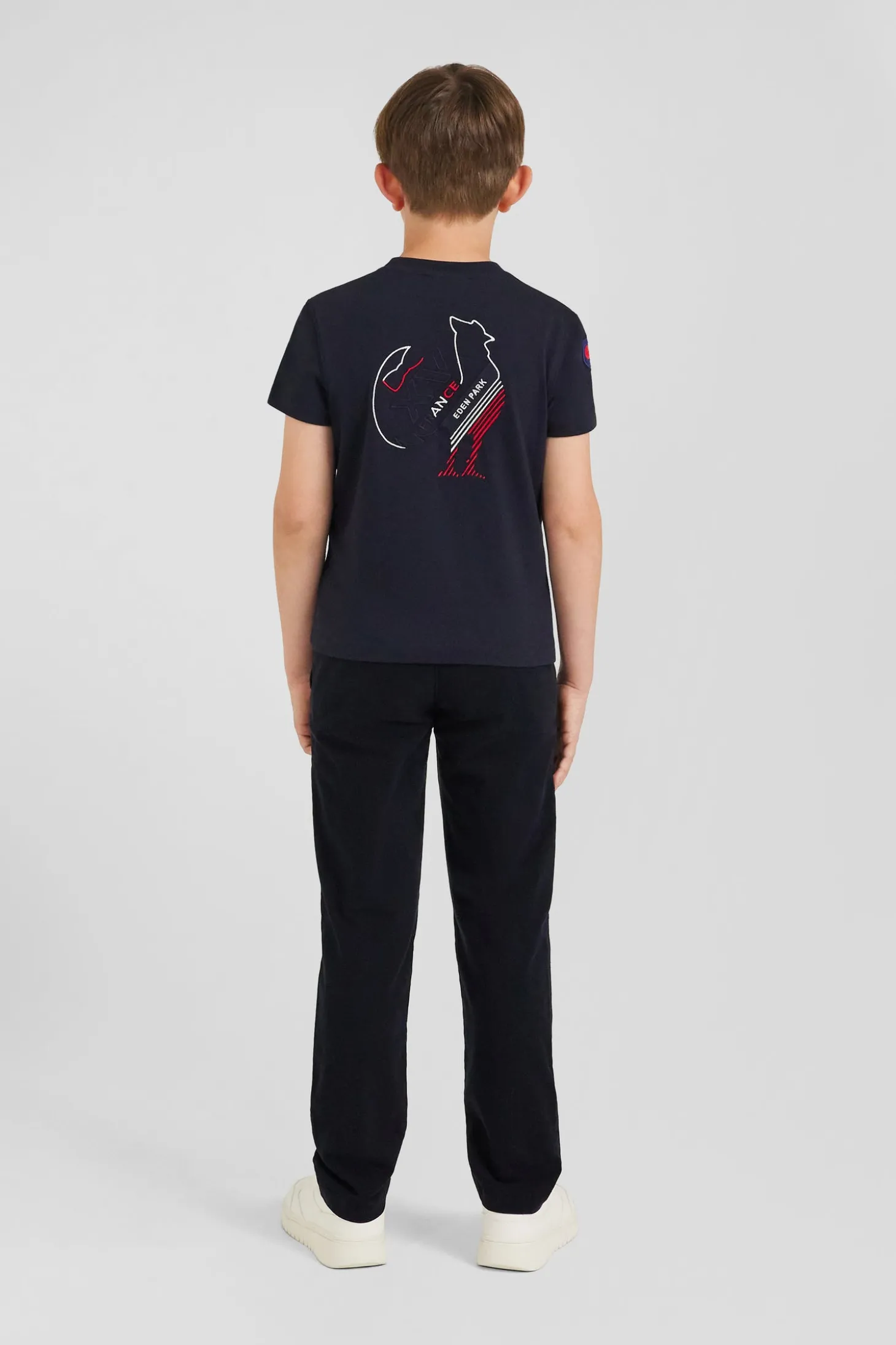 Regular navy blue short-sleeved cotton T-shirt with XV de France embroidery