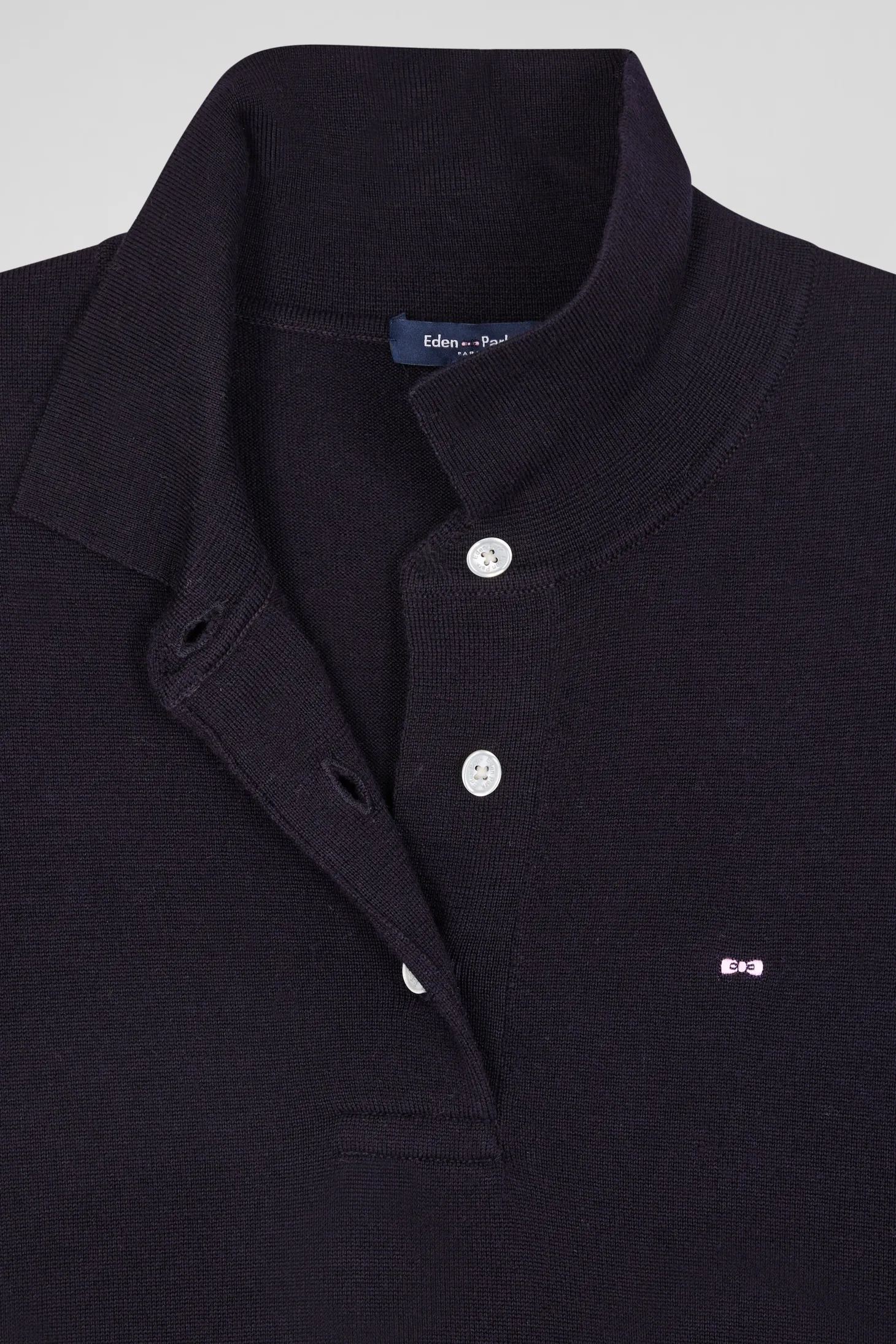 Regular navy blue short-sleeved wool polo neck jumper