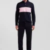 Regular navy blue stretch cotton piqué and modal chino trousers