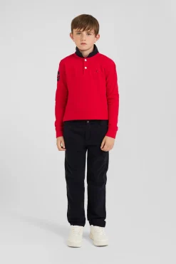 Regular navy blue stretch cotton chino trousers