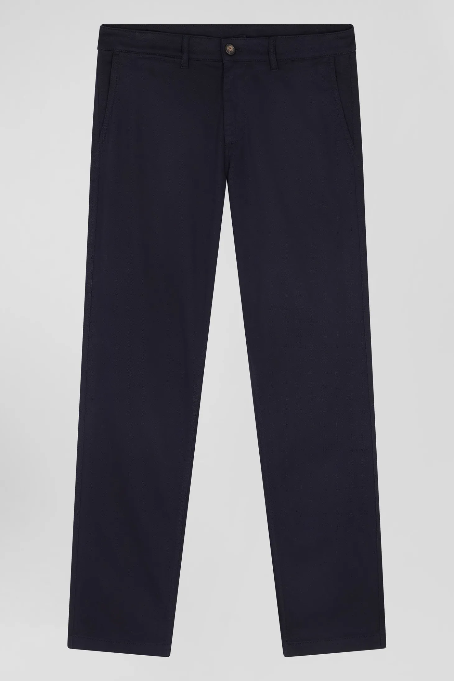Regular navy blue stretch cotton piqué and modal chino trousers
