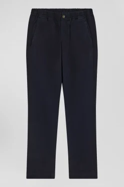 Regular navy blue stretch cotton chino trousers