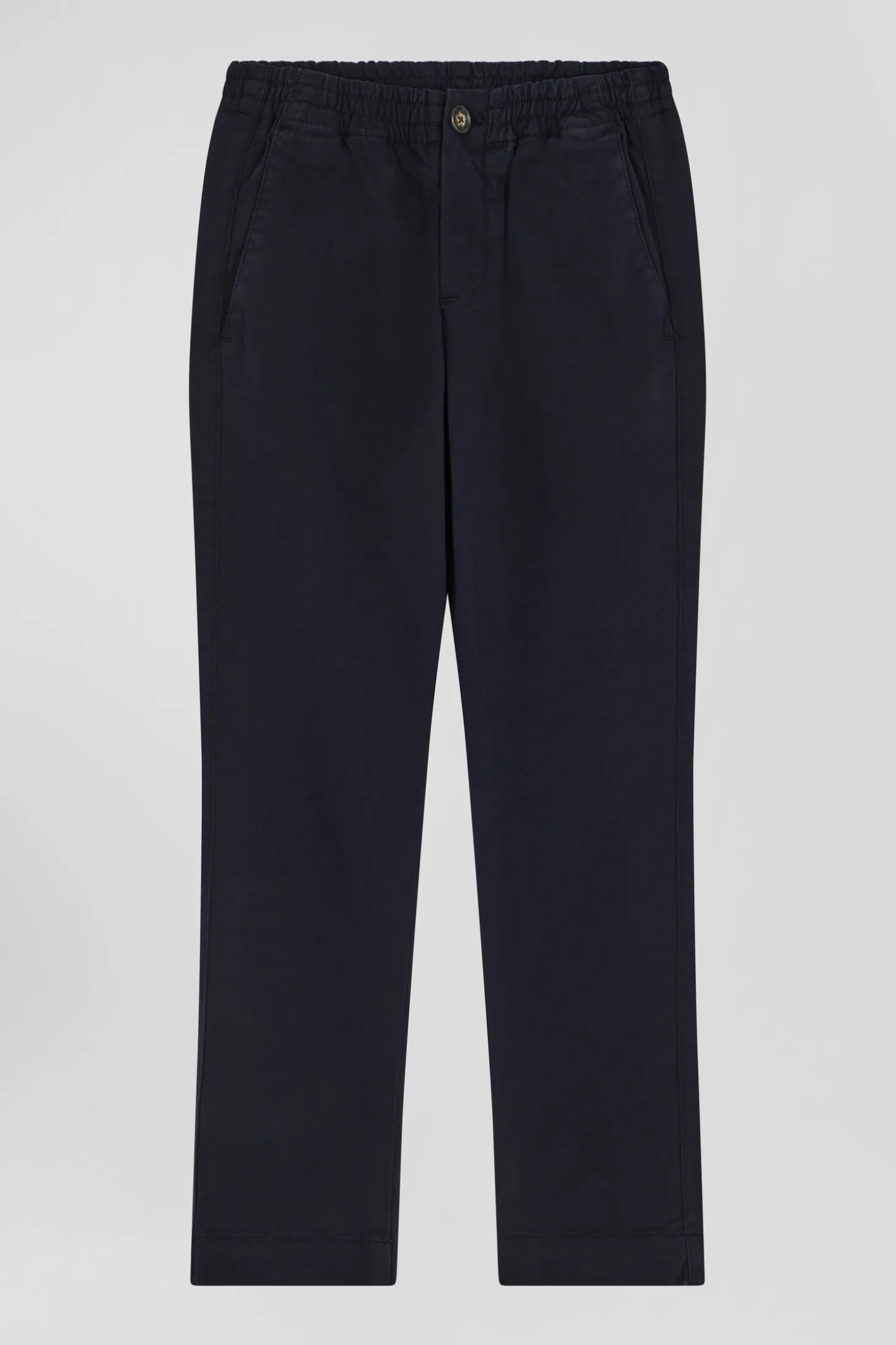 Regular navy blue stretch cotton chino trousers