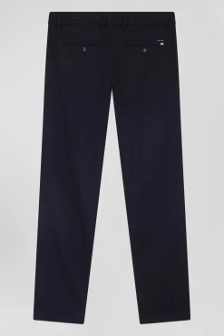 Regular navy blue stretch cotton piqué and modal chino trousers