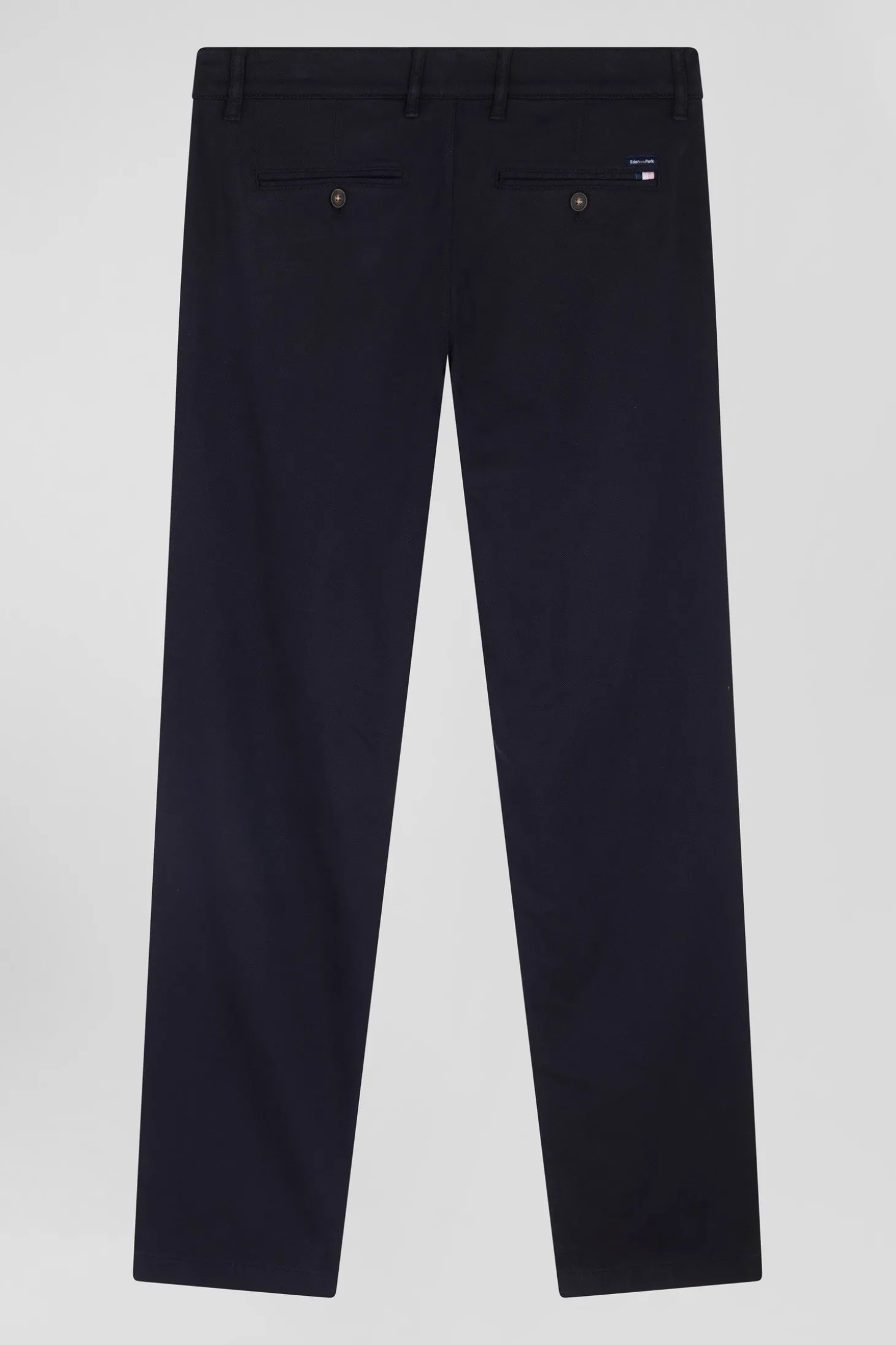 Regular navy blue stretch cotton piqué and modal chino trousers