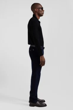 Regular navy blue stretch cotton velvet chino trousers