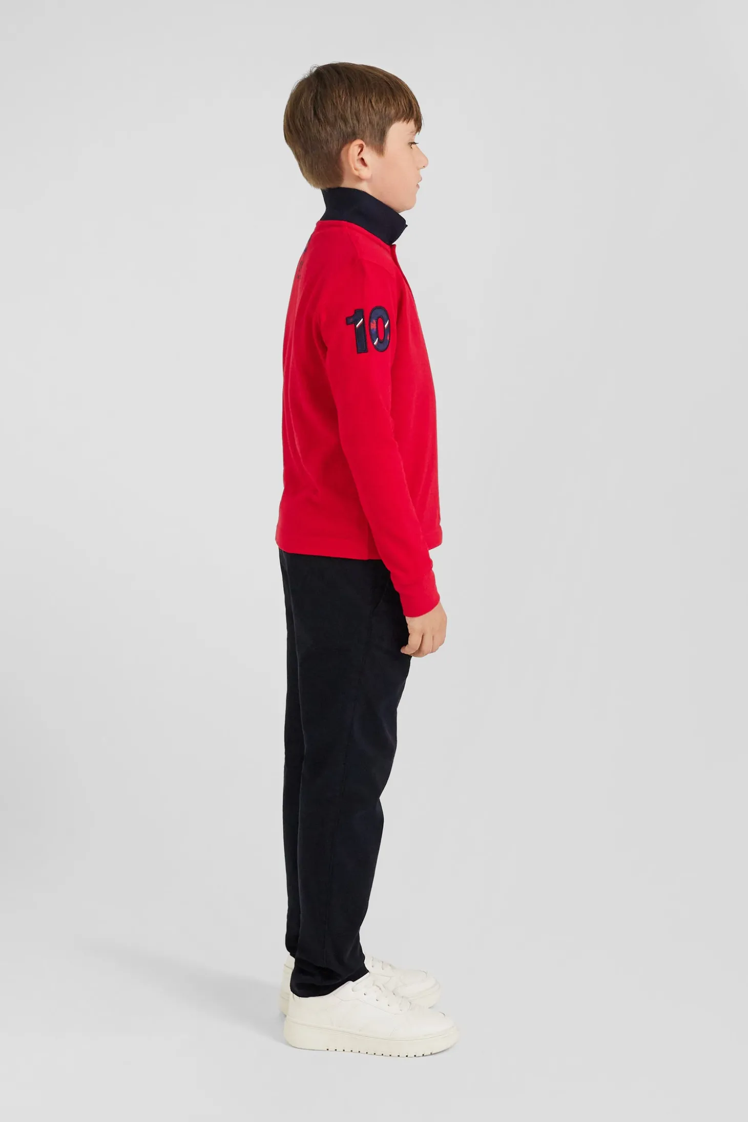 Regular navy blue stretch cotton chino trousers