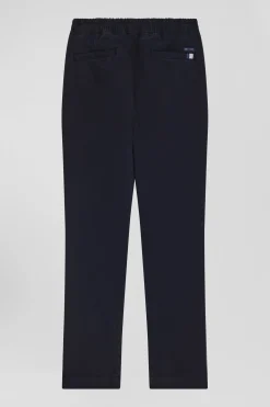 Regular navy blue stretch cotton chino trousers