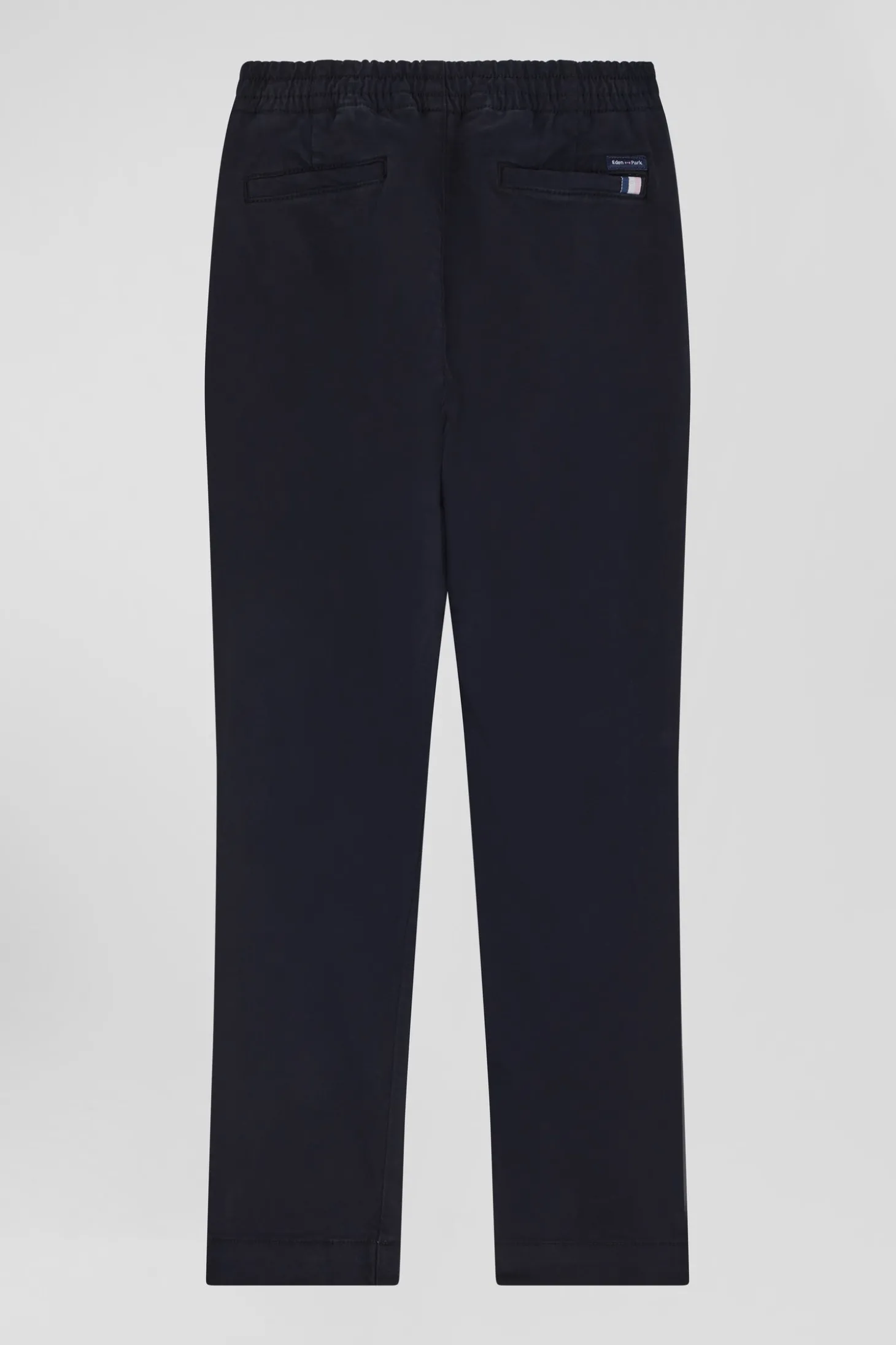 Regular navy blue stretch cotton chino trousers