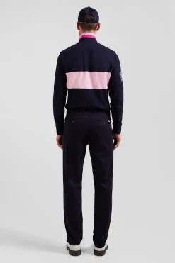 Regular navy blue stretch cotton piqué and modal chino trousers