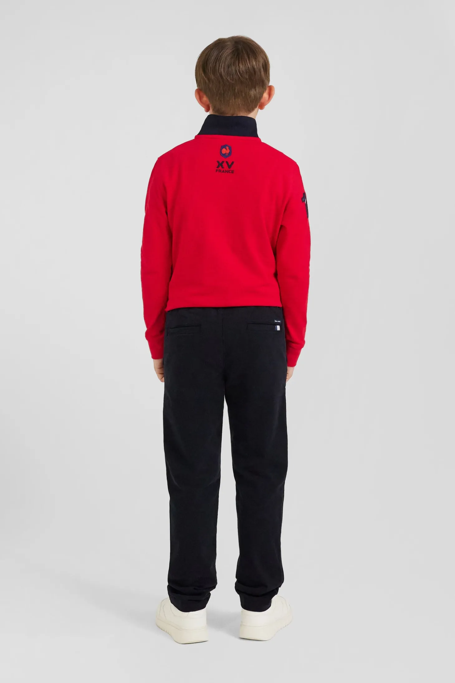 Regular navy blue stretch cotton chino trousers