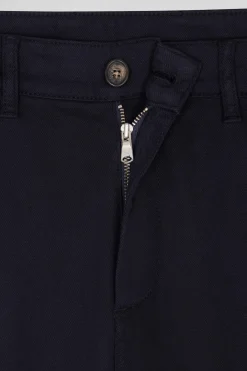 Regular navy blue stretch cotton piqué and modal chino trousers
