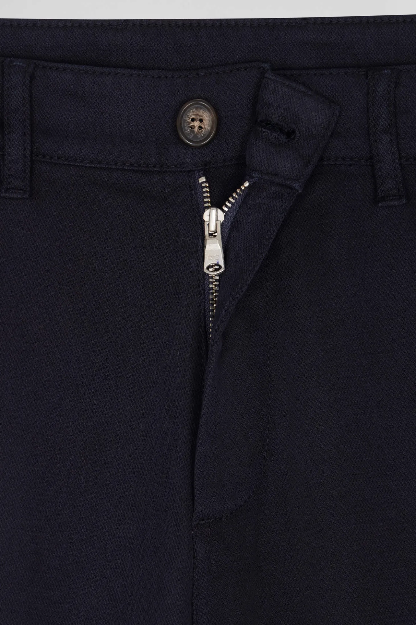 Regular navy blue stretch cotton piqué and modal chino trousers