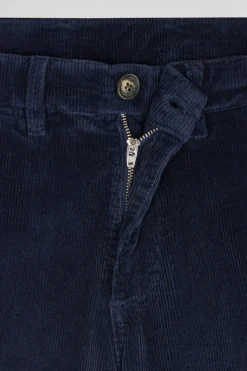 Regular navy blue stretch cotton velvet chino trousers