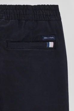 Regular navy blue stretch cotton chino trousers