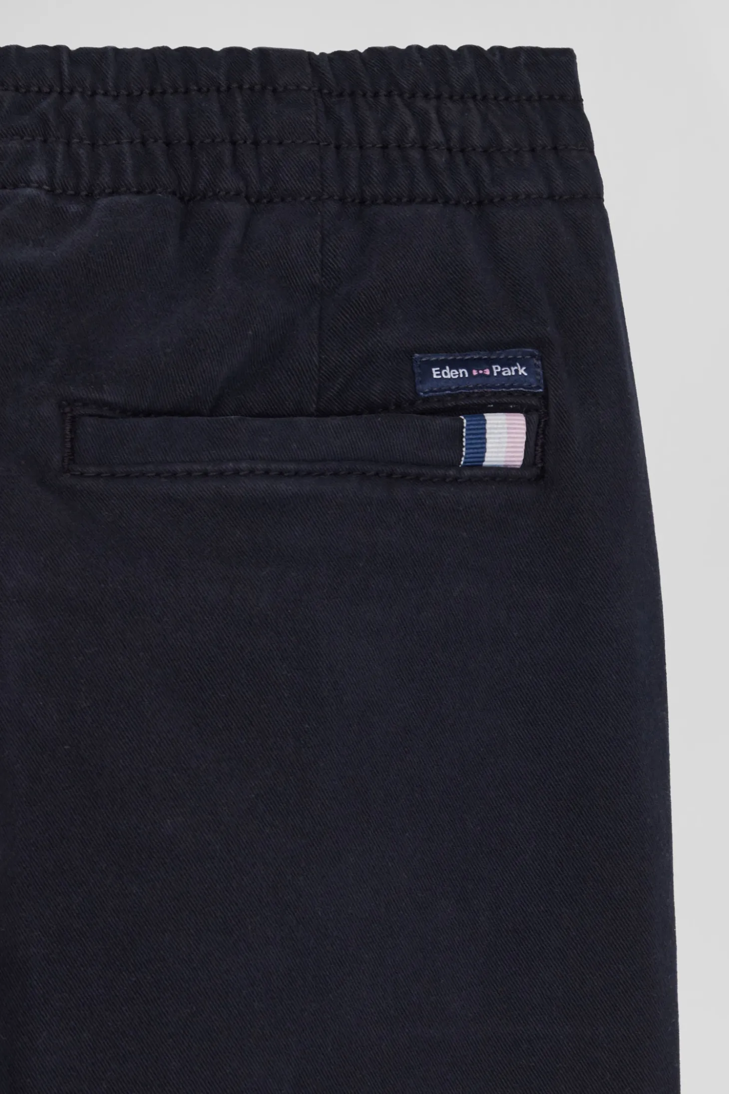Regular navy blue stretch cotton chino trousers