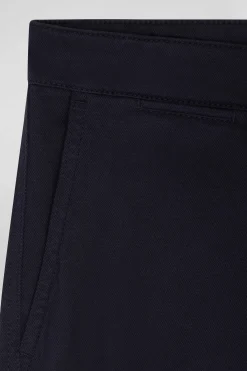 Regular navy blue stretch cotton piqué and modal chino trousers