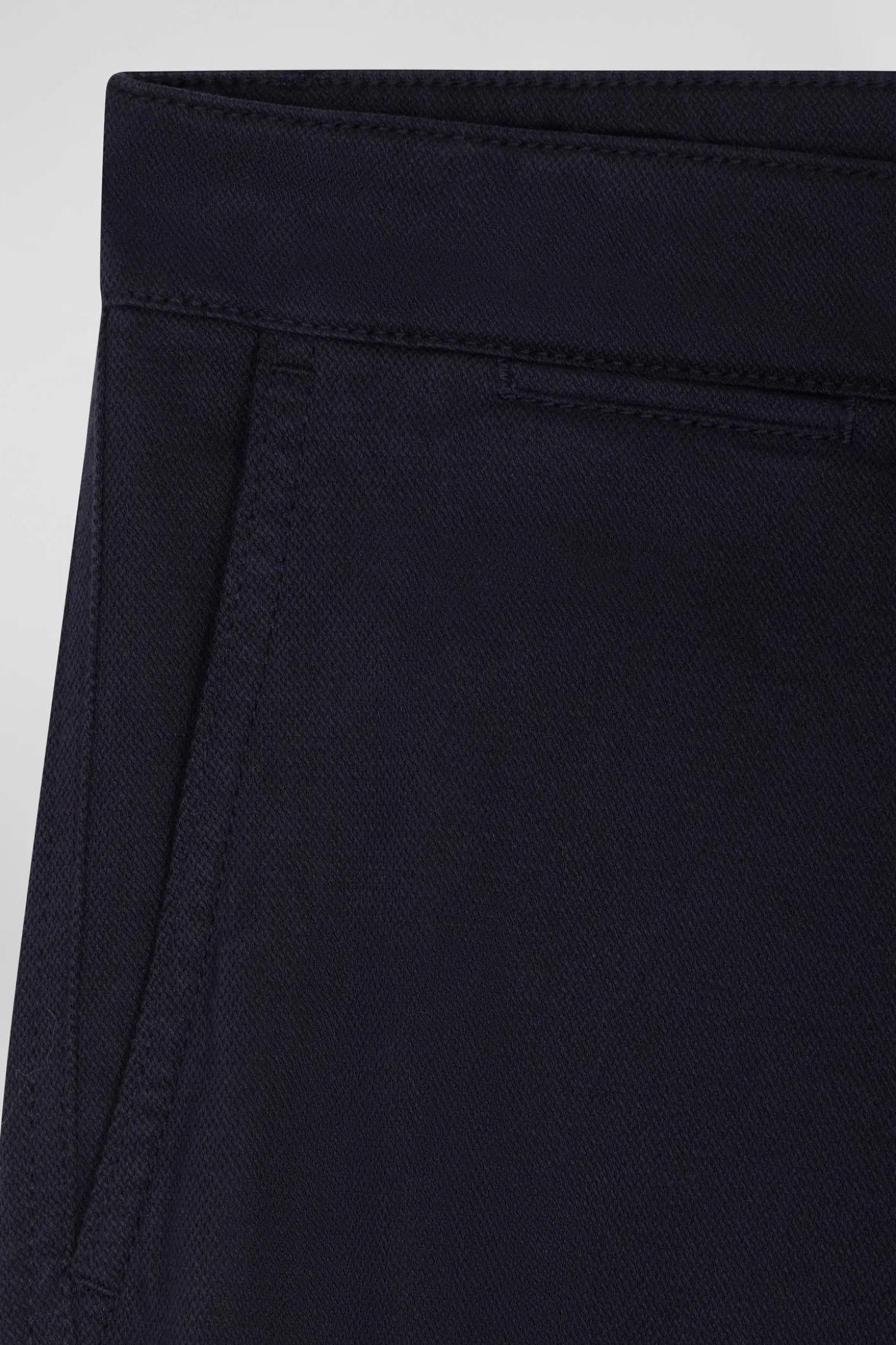 Regular navy blue stretch cotton piqué and modal chino trousers