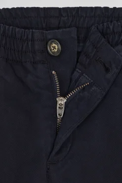 Regular navy blue stretch cotton chino trousers
