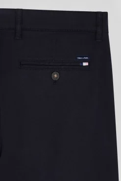 Regular navy blue stretch cotton piqué and modal chino trousers