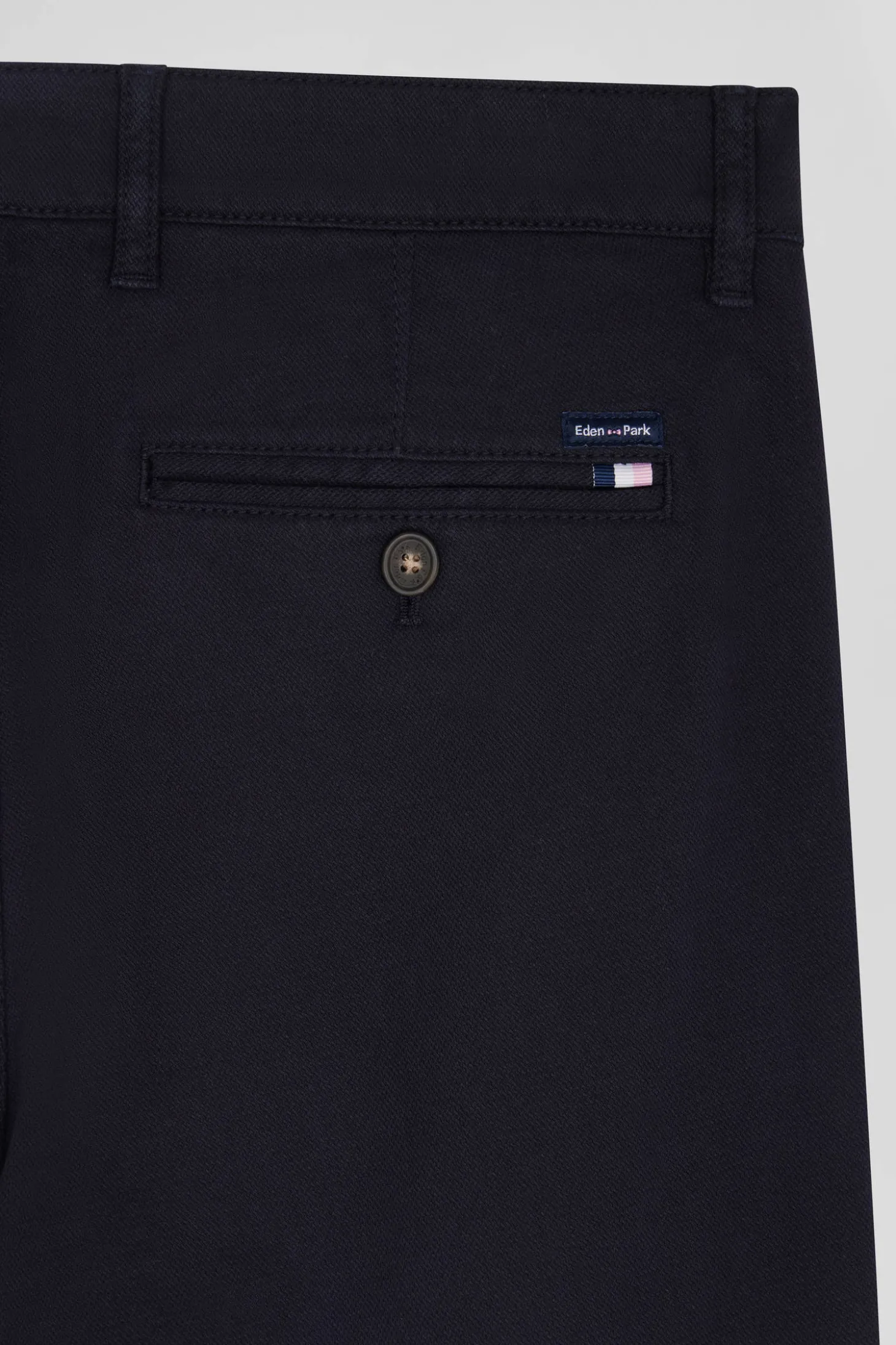 Regular navy blue stretch cotton piqué and modal chino trousers