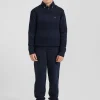 Regular navy blue striped cotton crew neck jumper
