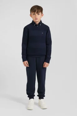 Regular navy blue striped cotton crew neck jumper