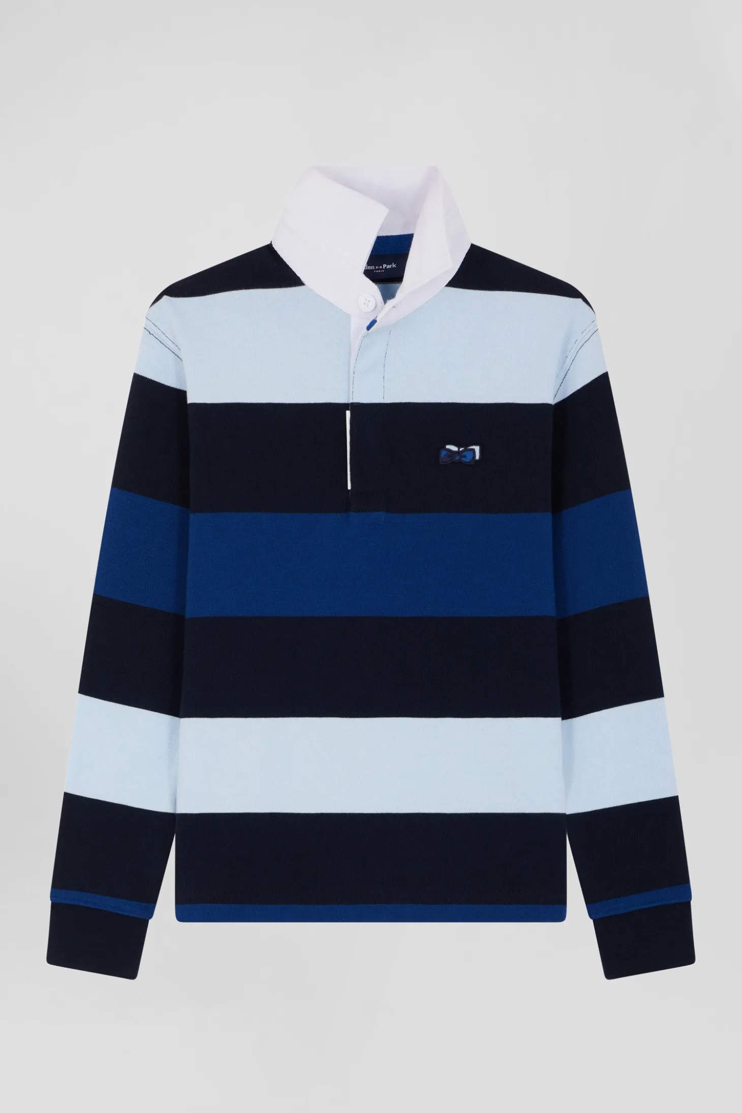 Regular navy blue striped long-sleeved cotton rugby shirt