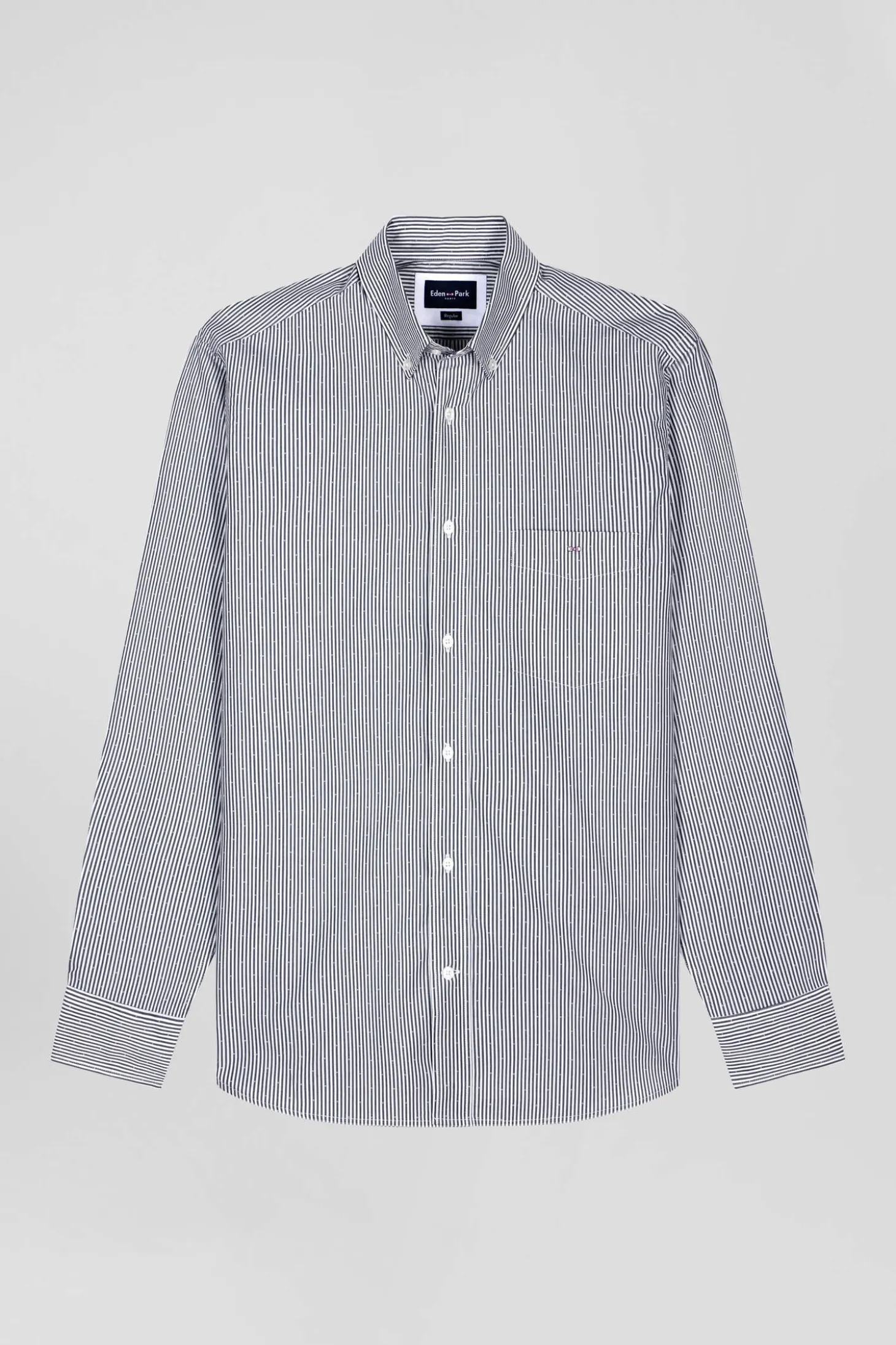 Regular navy blue striped cotton jacquard shirt
