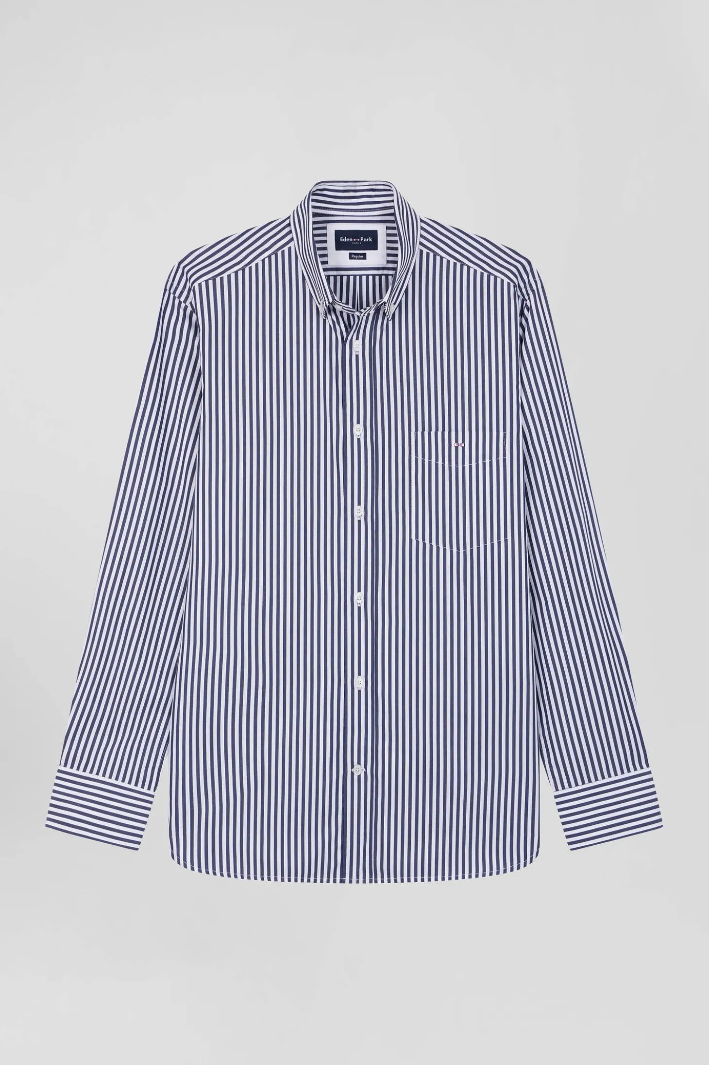 Regular navy blue striped cotton poplin shirt