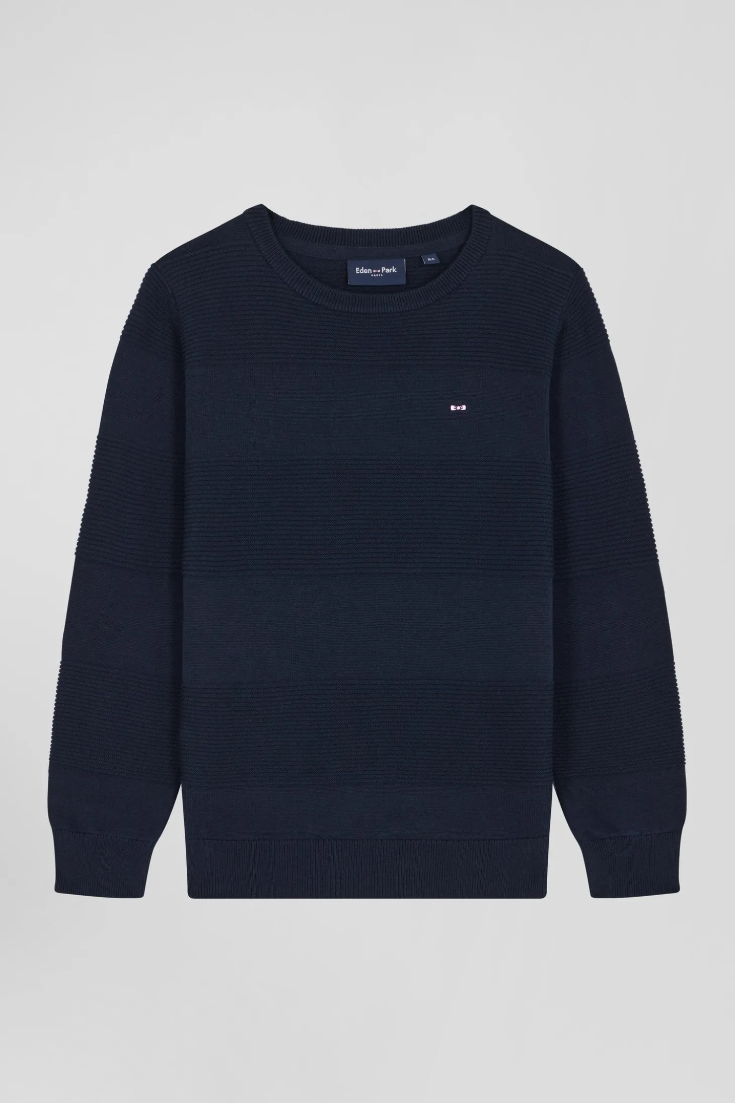 Regular navy blue striped cotton crew neck jumper