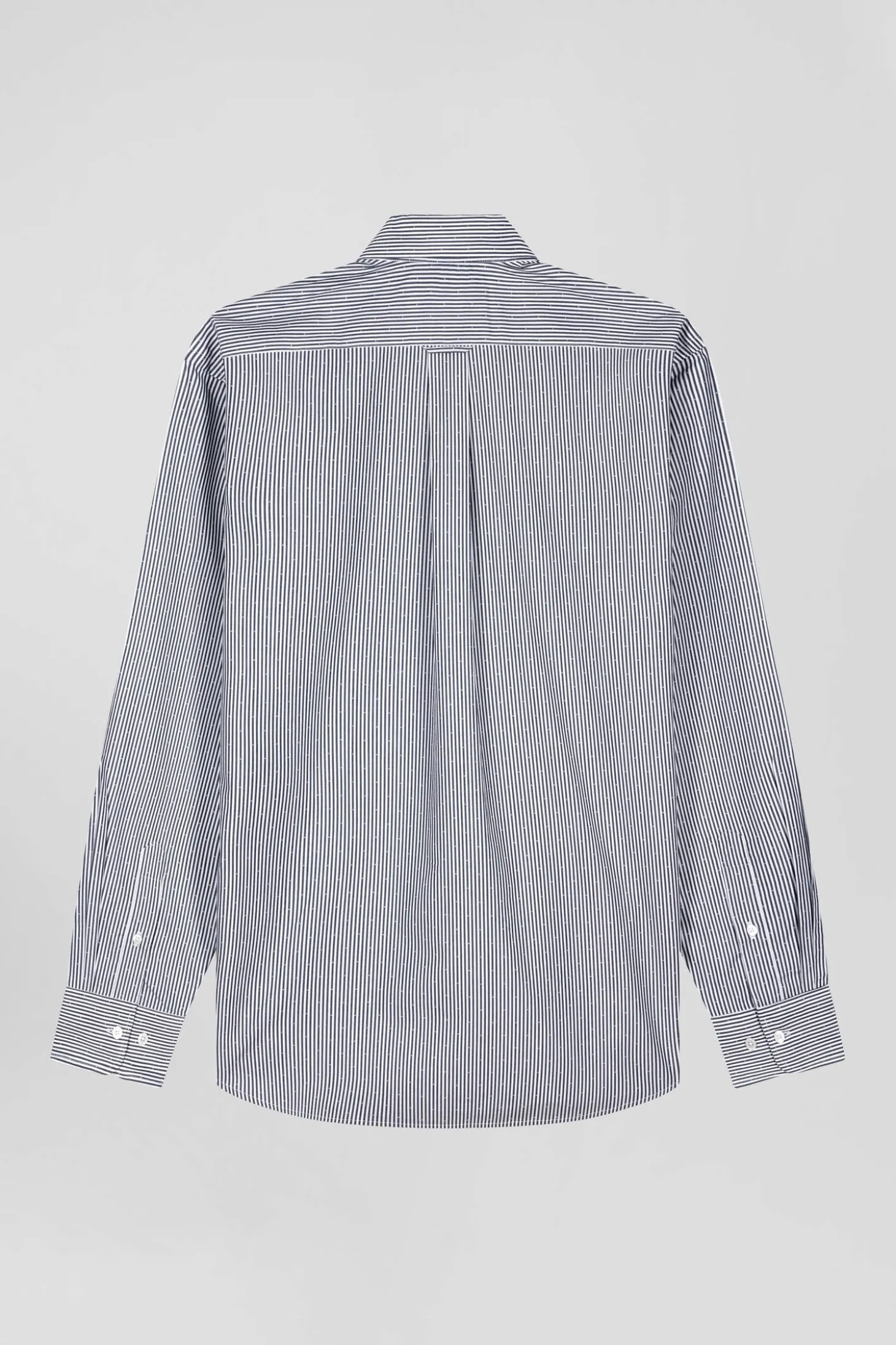 Regular navy blue striped cotton jacquard shirt