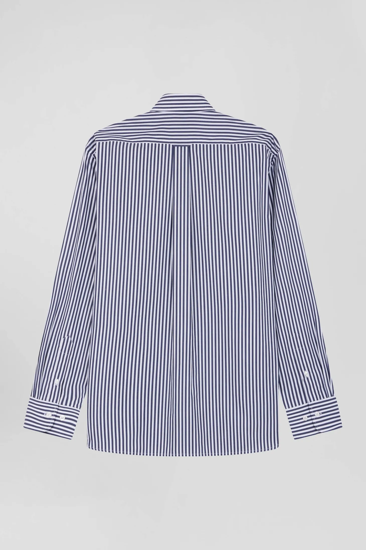 Regular navy blue striped cotton poplin shirt